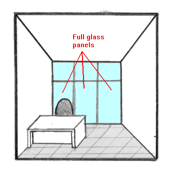 Glass behind table